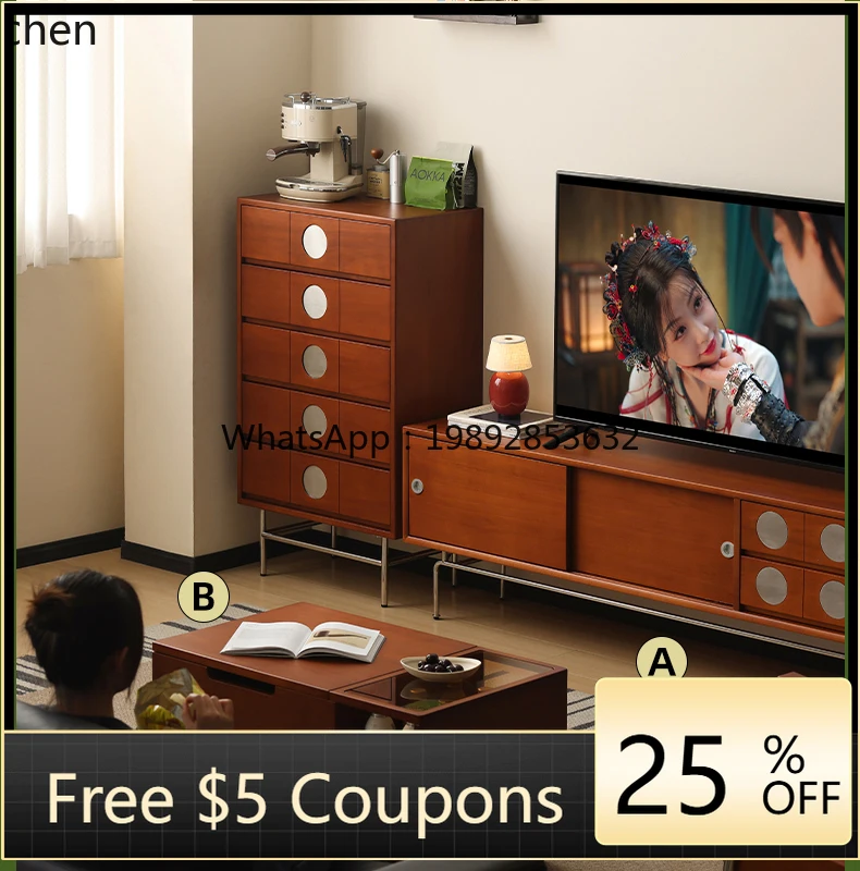 

U2 retro solid wood chest living room bedroom storage large capacity drawer cabinet