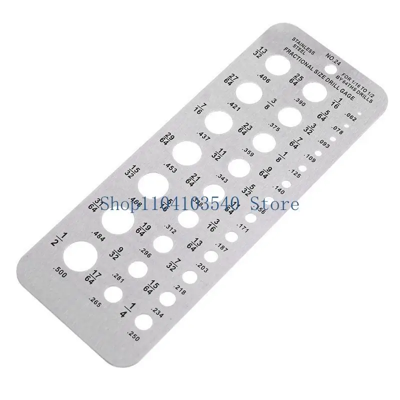 02DC Drill Gauge Stainless Steel Drill Bit Size Checker Plate Measuring Tool Used for 1/16Inch to 1/2Inch Size Bits 29 Holes