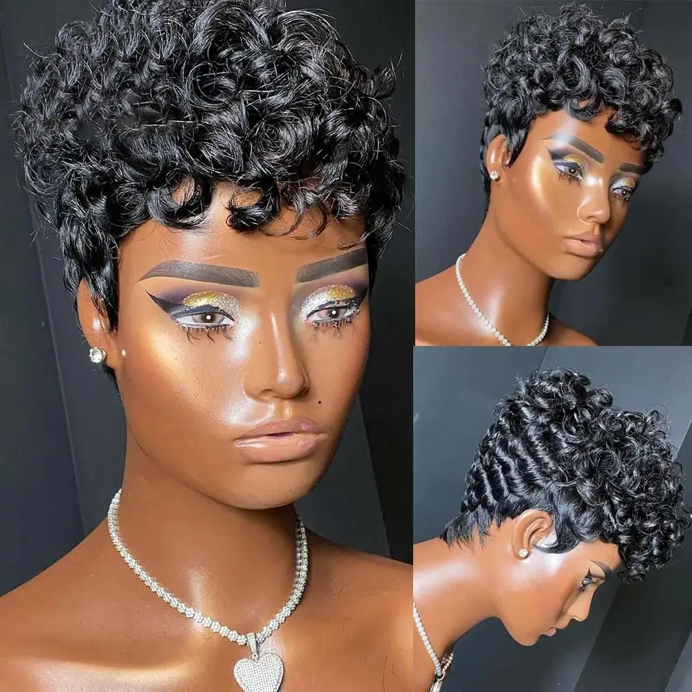 hort Pixie Wigs for Black Women Short Black Curly Pixie Wigs Synthetic Hair Wigs for Black Women Natural Wavy Black Pixie Cut Wi