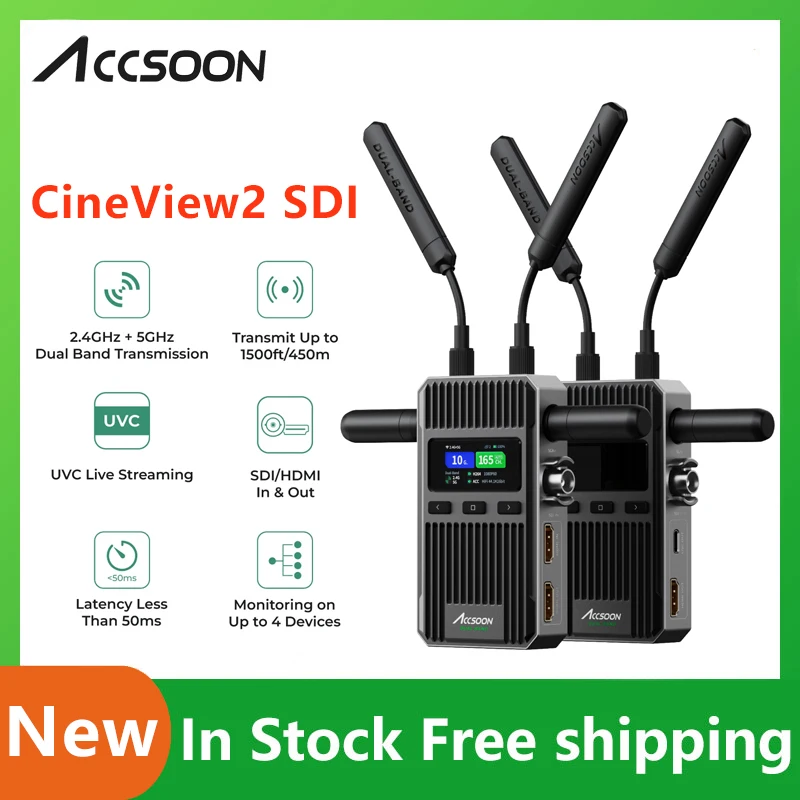 

Accsoon Cineview 2 SDI HDMI SDI 450m Range UVC Livestreaming 0.05s Latency Dual Band Wireless Video Transmission Up to 4 Devices