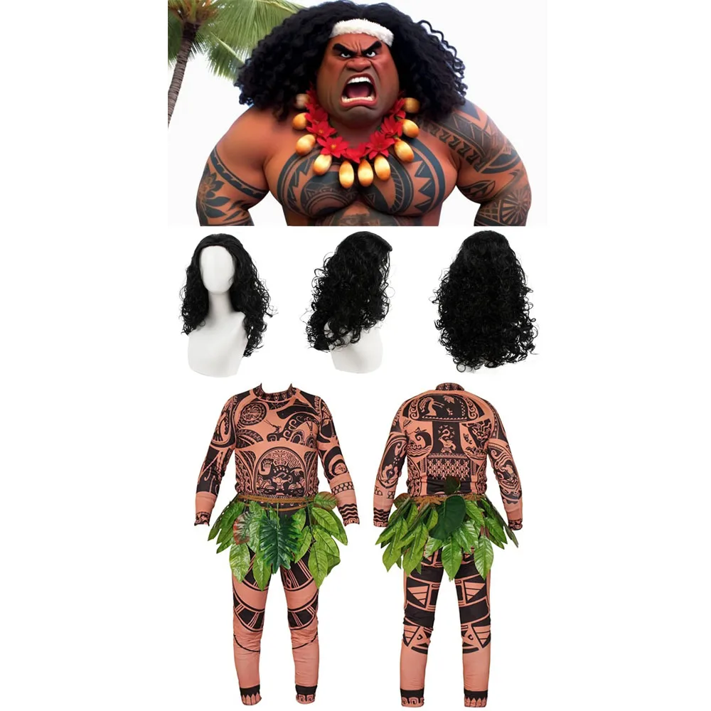Hot Anime Mao Yi Tattoo T-shirt Pants Halloween Adult Men and Women Role Playing Costume Wig Set