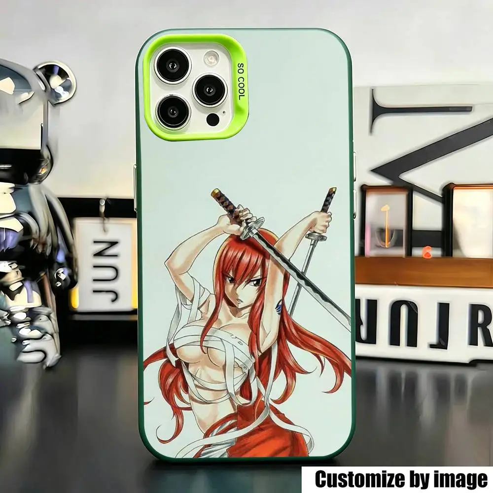 

Anime Fairy T-Tail E-Erza Scarlet Phone Case For iPhone 17,16,15,14,13,12,11 Plus,Pro Max,XS,Green Silver Cover