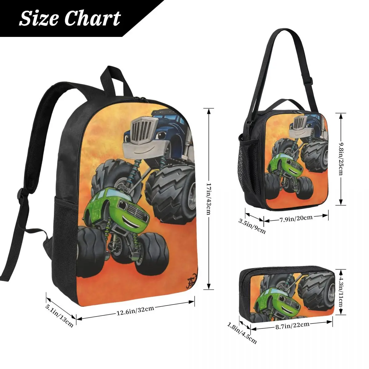 Blaze And The Monster Machines Kids Backpack Lunch Box Pencil Boxes for Boys Girls Backpacks School bag Bookbag Set