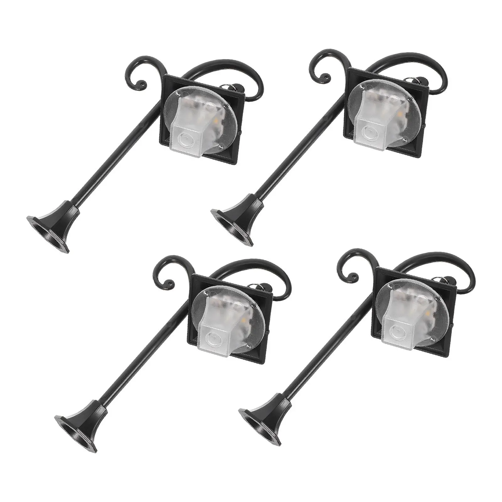 4Pcs Mini LED Lamp Post Vintage Style Dollhouse Street Lamps Black for European House Night Scene Lighting Decor