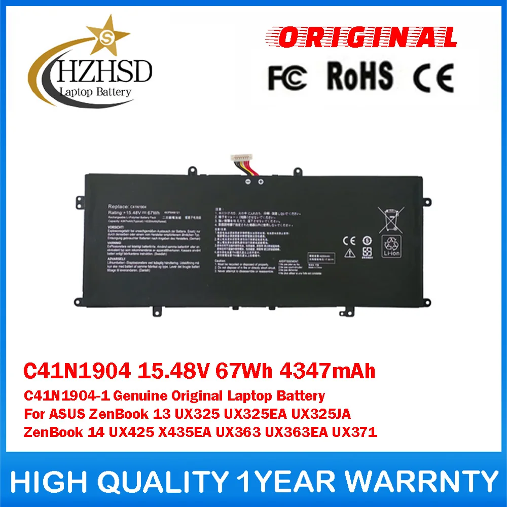 C41N1904 15.48V 67Wh 4347mAh C41N1904-1 Genuine Original Laptop Battery For ASUS ZenBook13 UX325 UX325EA UX325JA ZenBook14 UX425