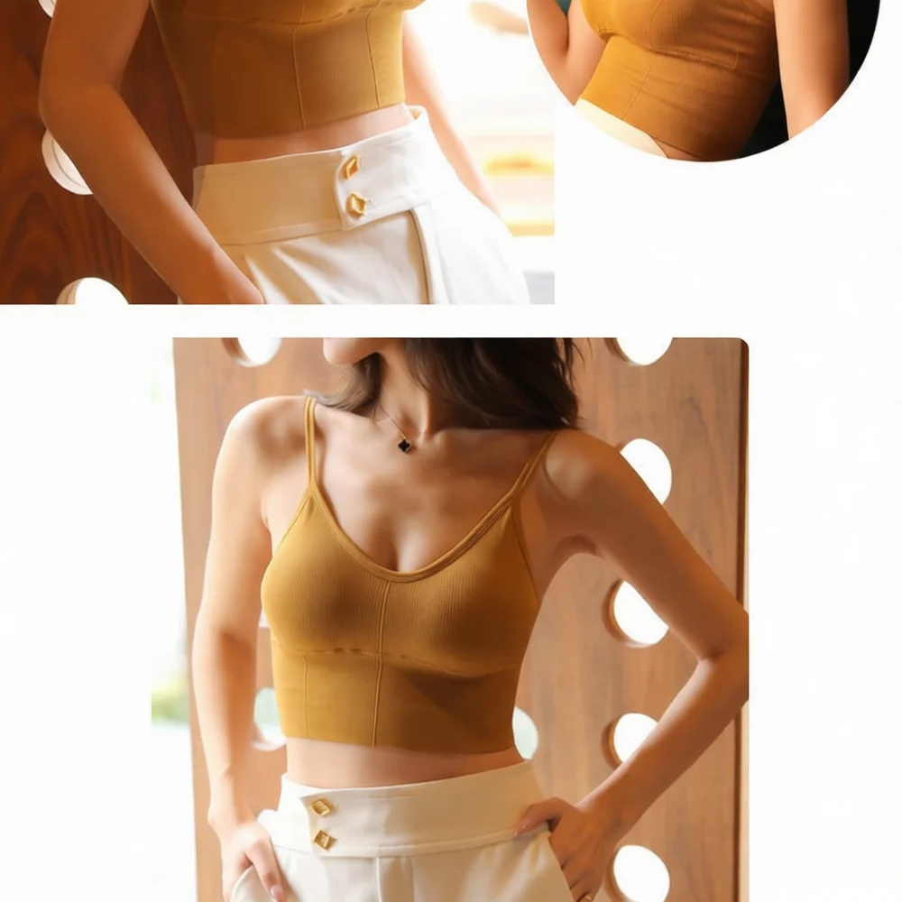 Women Summer Sexy U Back Bra Seamless Padded Camisole Breathable Tube Top Gathered Underwear Comfort Slim Fit Vest Top