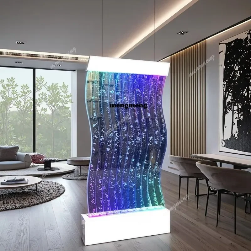 Custom S Shape Acrylic Water Bubble Wall With RGB LED Light Changeable Colors Room Divider For Hotel And Modern Home Decor
