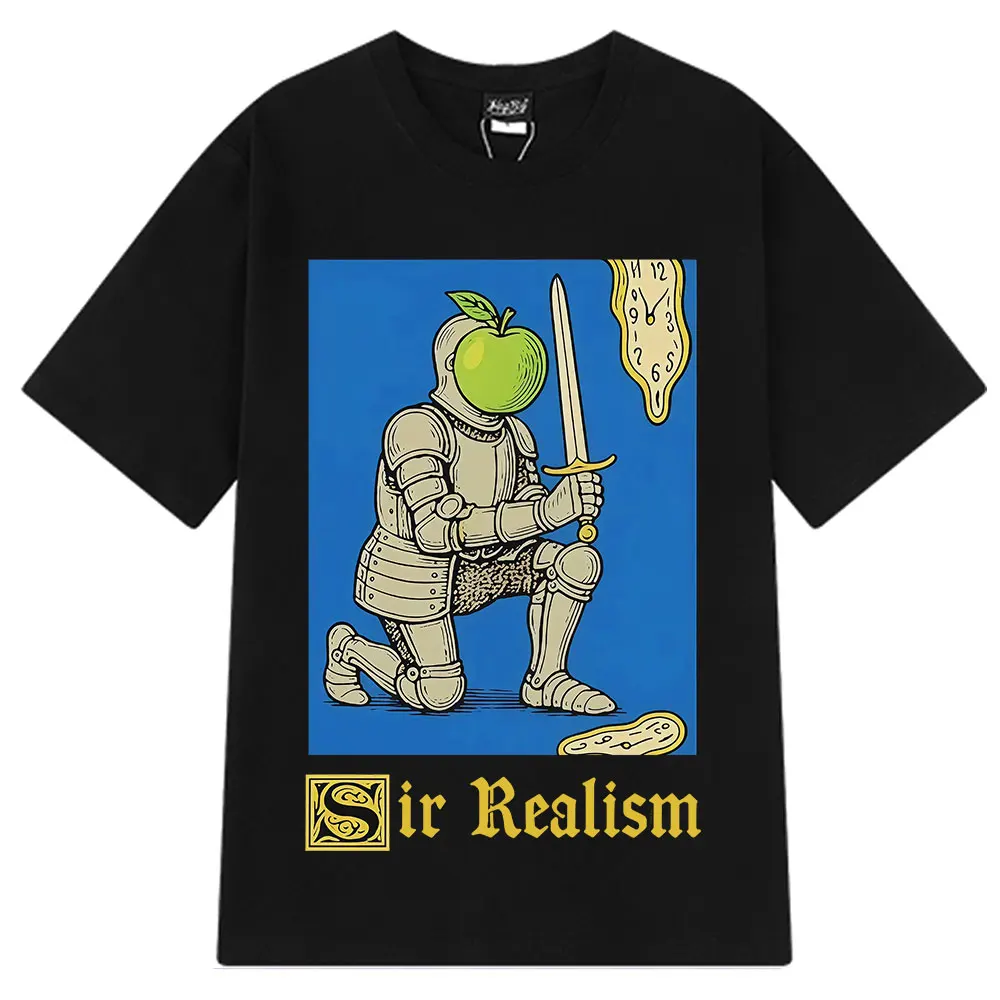 Sir Realism Green Apple Funny Knight Meme T-shirt Men Women Harajuku Streets T Shirt Summer Short-sleeved Cotton Casual T-shirts