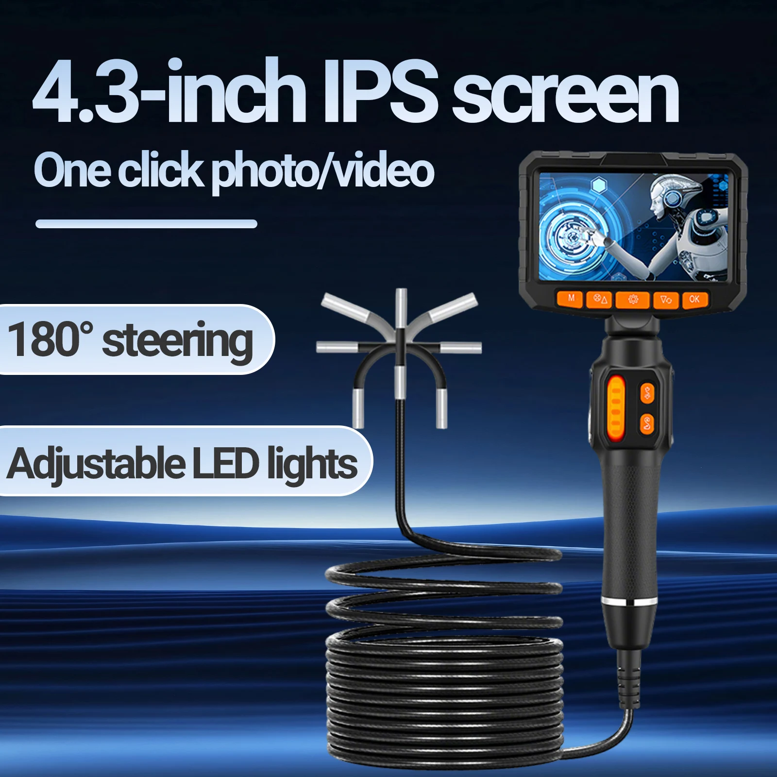Articulating Borescope Camera 4.3 Inch 1080P HD Automotive Endoscopic Camera With IP67 3.9mm & 6mm Probe For Auto Repair Pipe