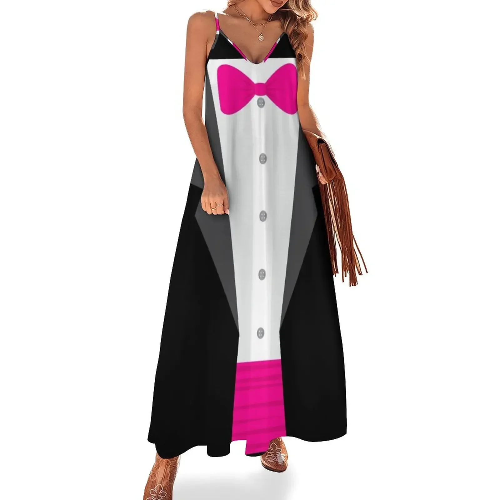 

pink tux tuxedo Sleeveless Dress ladies dresses for special occasions Women long dress Dress women clothes