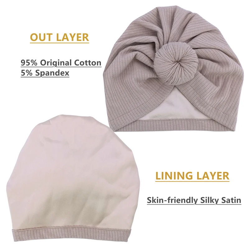 0-18M Silky Satin Lined Turban Hat for Babies Infant Toddler Girls Boys Bonnet Newborn Beanie Little Kids Sleep Caps Head Wraps