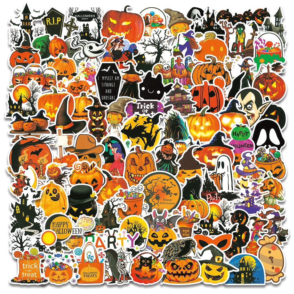 100PCS non-repeating Halloween Pumpkin Theme Stickers, Vinyl Waterproof Holiday Party Stickers, Kids and Youth Adult Party Favor