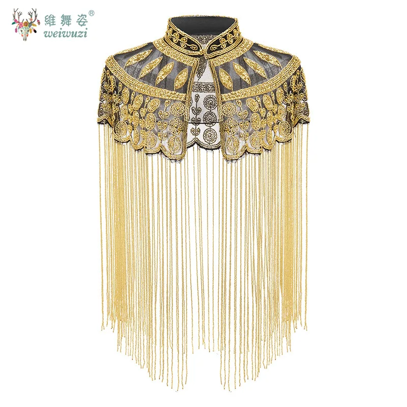 

Vintage Dance Party Sequins Evening Gown Accessories Tassel Shawl Handmade Sequin Bead Embroidery Tassel Shawl