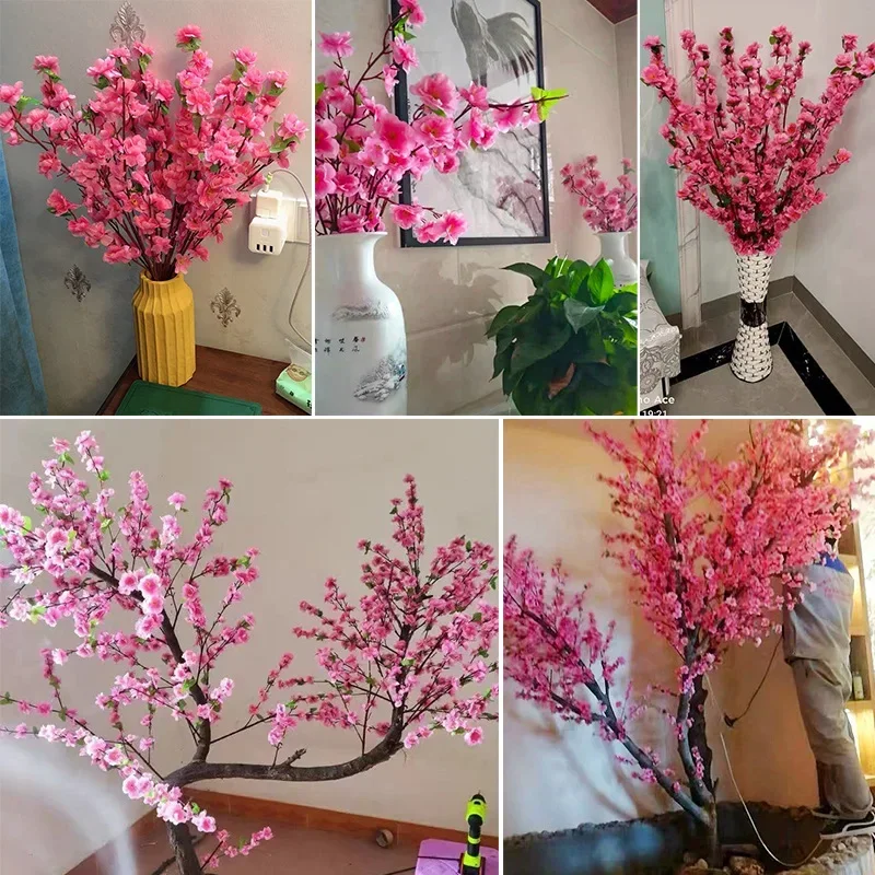 Artificial Peach Blossom Branch, Spring Plum Blossom, Silk Flower, Tree Decoration, Home, Wedding, DIY, 1 Pc, 3 Pcs, 5Pcs