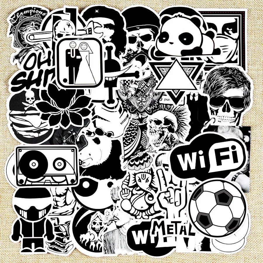 100Pcs Diy Stickers mixed random black and white Stickers for Cars Bicycle Skateboard Luggage Vinyl Decal Home Decor JDM Sticker