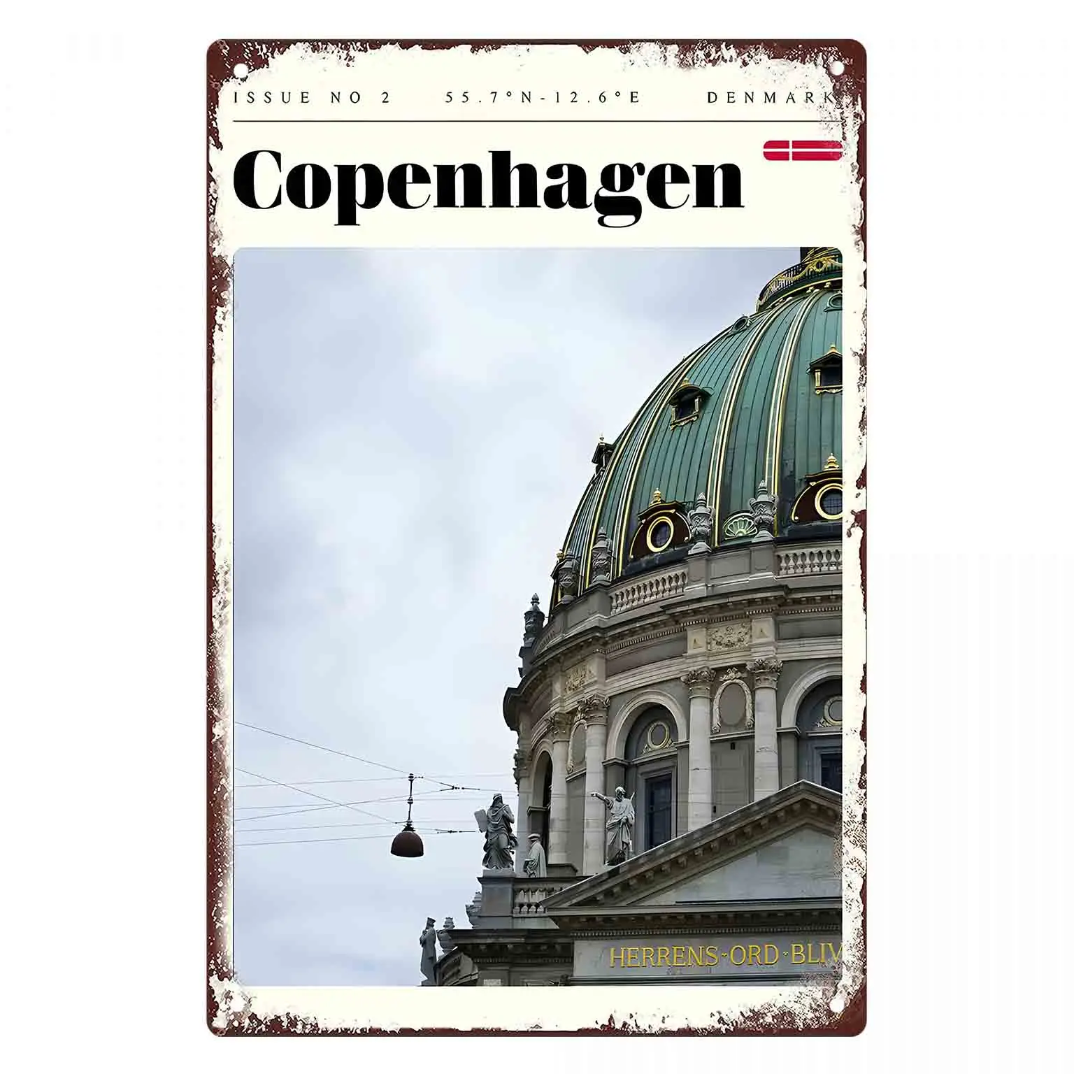 2D FLAT 1pc Copenhagen Dome Cathedral Metal Wall Sign Decoration for Home Cafe Garage Bedroom Porch And Garden