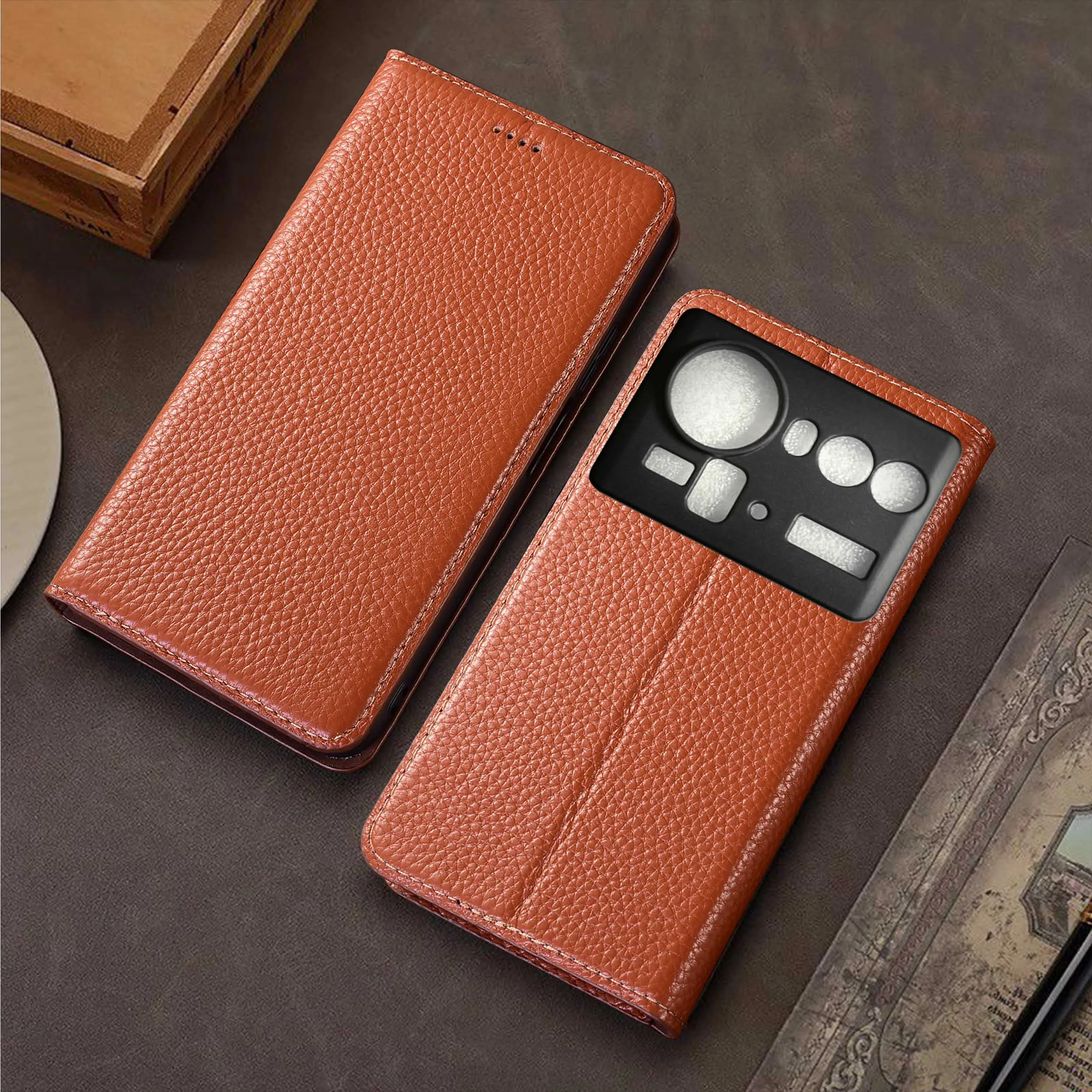 

Genuine Leather Phone Case For ZTE Nubia Z50 Z50S Z60 Z60S Z70 Z70S Z80 Pro Ultra Large Lychee Pattern OfFlip Cover Case Cowhide