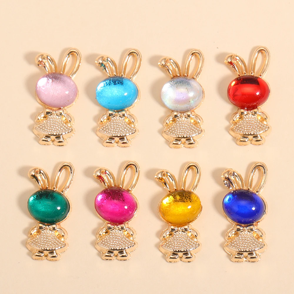 10Pcs Mode Bunte Kristall Kaninchen Anhänger Für Frauen Schmuck Machen DIY Tiere Charms Halskette Schlüsselbund Handwerk Liefert – Detail 6