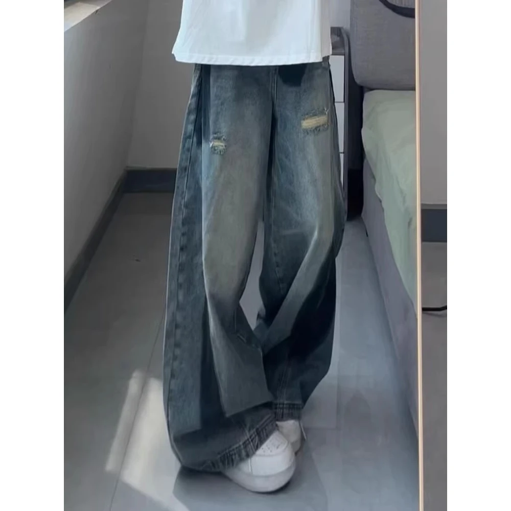 

Мужские джинсы American Sle Vintage с эффектом тай-дай, широкие, с отворотами, прямого кроя, синие, длиной в пол