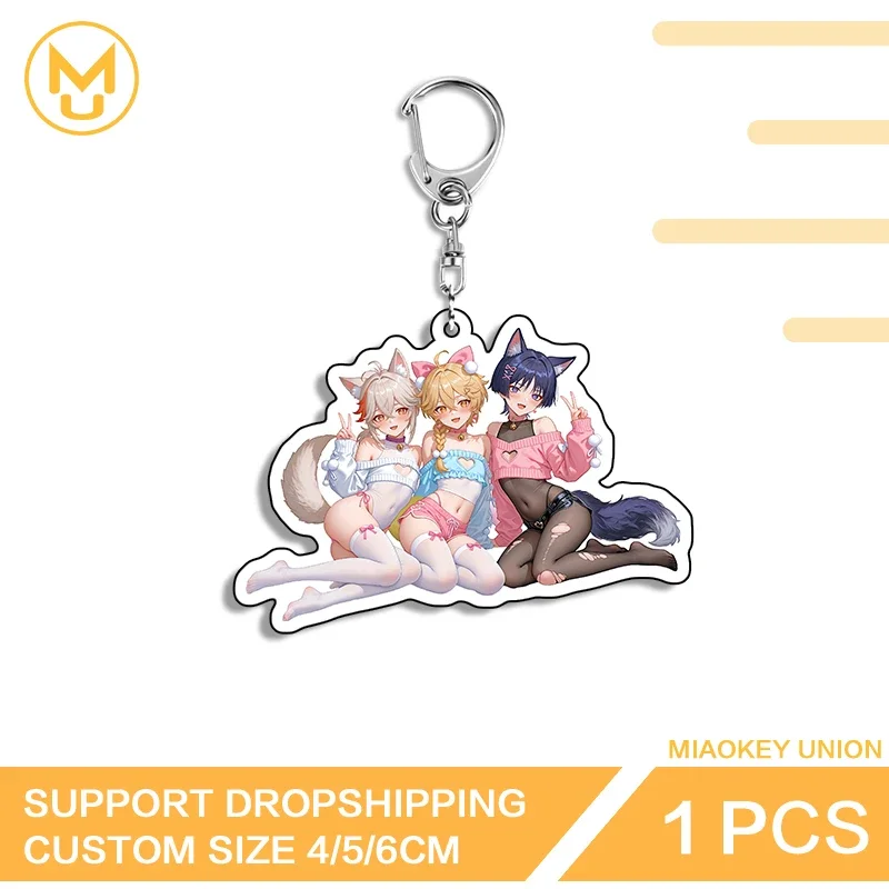 Alluring Cat Girl Multiple People Funny Sitting Posture Attractive Double Sided Keyring Cosplay Cosplay Costumes DIY Props