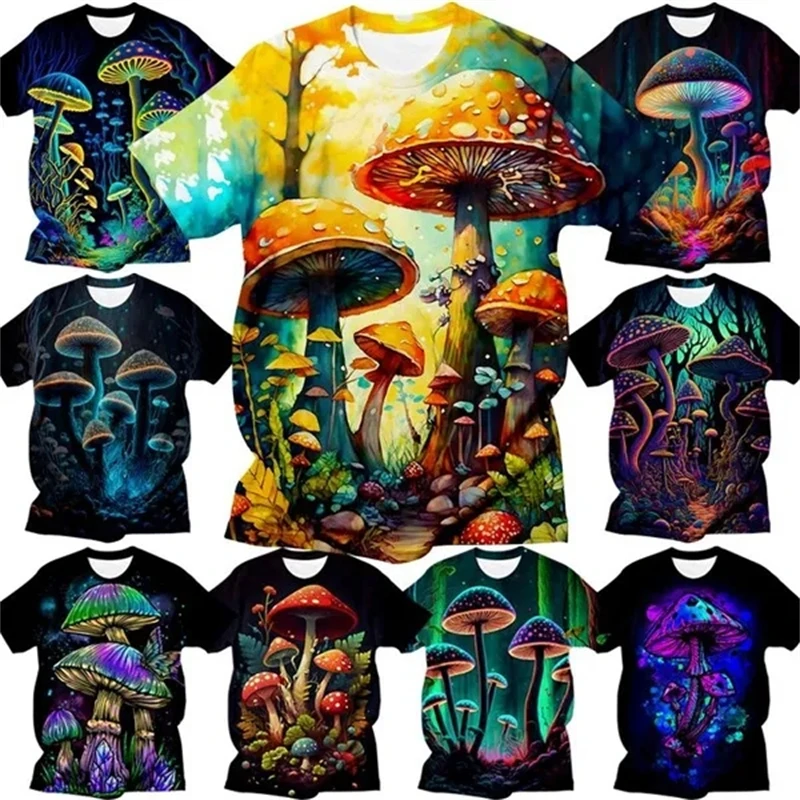 Summer Men\'s Casual T Shirts 3d Printed T-shirt Art Design Colorful Mushroom Printing T-shirts Top Short Sleeve Streetwear Tees