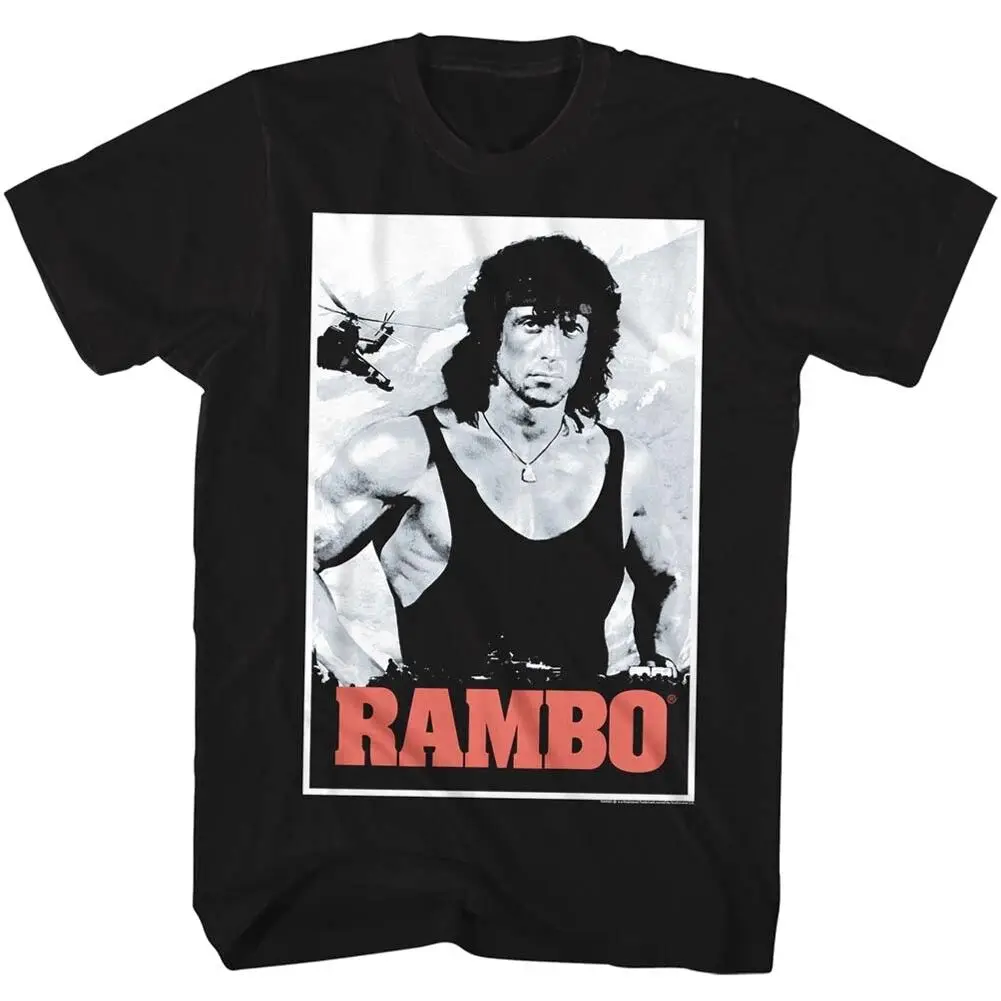 Rambo 2 Helicopter Scene Men\'s T shirt First Blood SylvesterMovie Tee