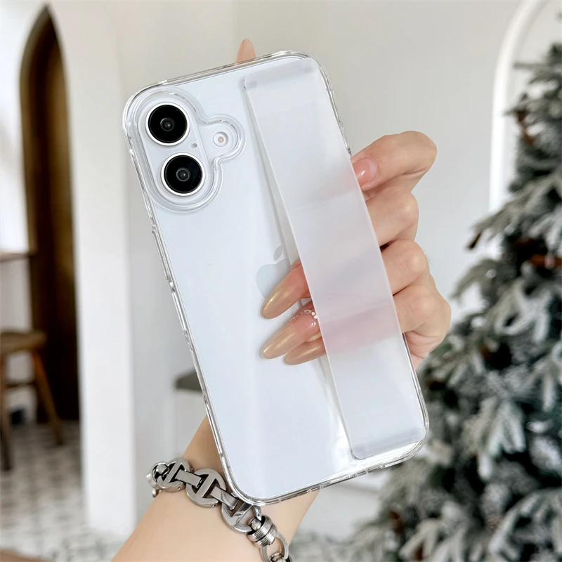 Luxury Soft Silicone Wrist Strap Hard PC Phone Case For iPhone 16 15 14 Plus 13 12 Pro Max 11 Ultra Thin Matte Shockproof Cover