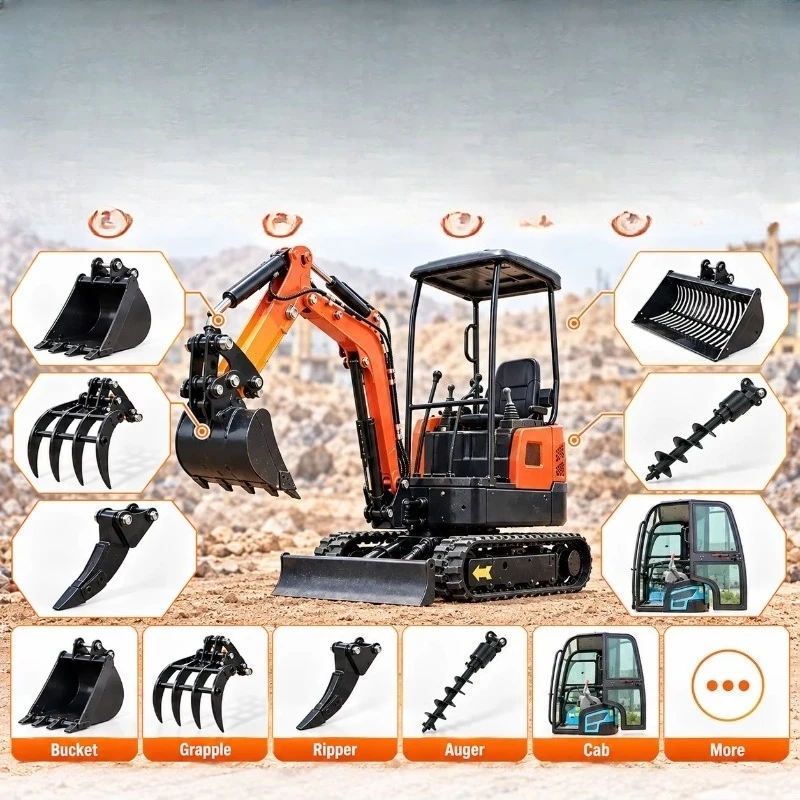 Mini Excavator Attachments Auger Bucket Tooth Log Grapple Quick Hitch Rake Construction Machinery Parts