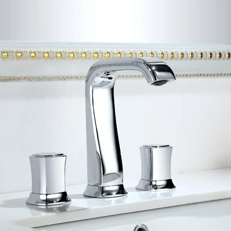 

Copper Rose Gold Bathroom Faucet Mixer Hot & Cold Widespread 3 Holes Sink Mixer Tap with Drain Set