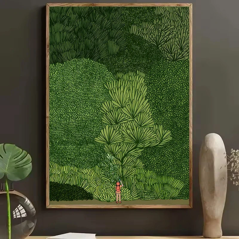 Scandinavian Simple Green Forest Jungle Exploration Wall Art Canvas Poster Print Painting Home Bedroom Living Room Decoration