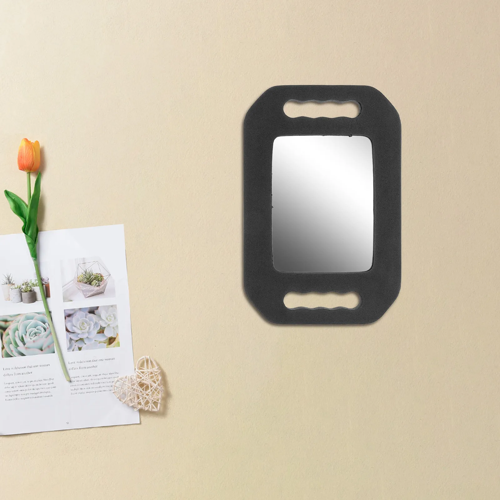 Barber Mirror Rectangle Handheld Wall Mount Foam Back Unbreakable Safety Design for Hair Salon Beauty Makeup Styling Self
