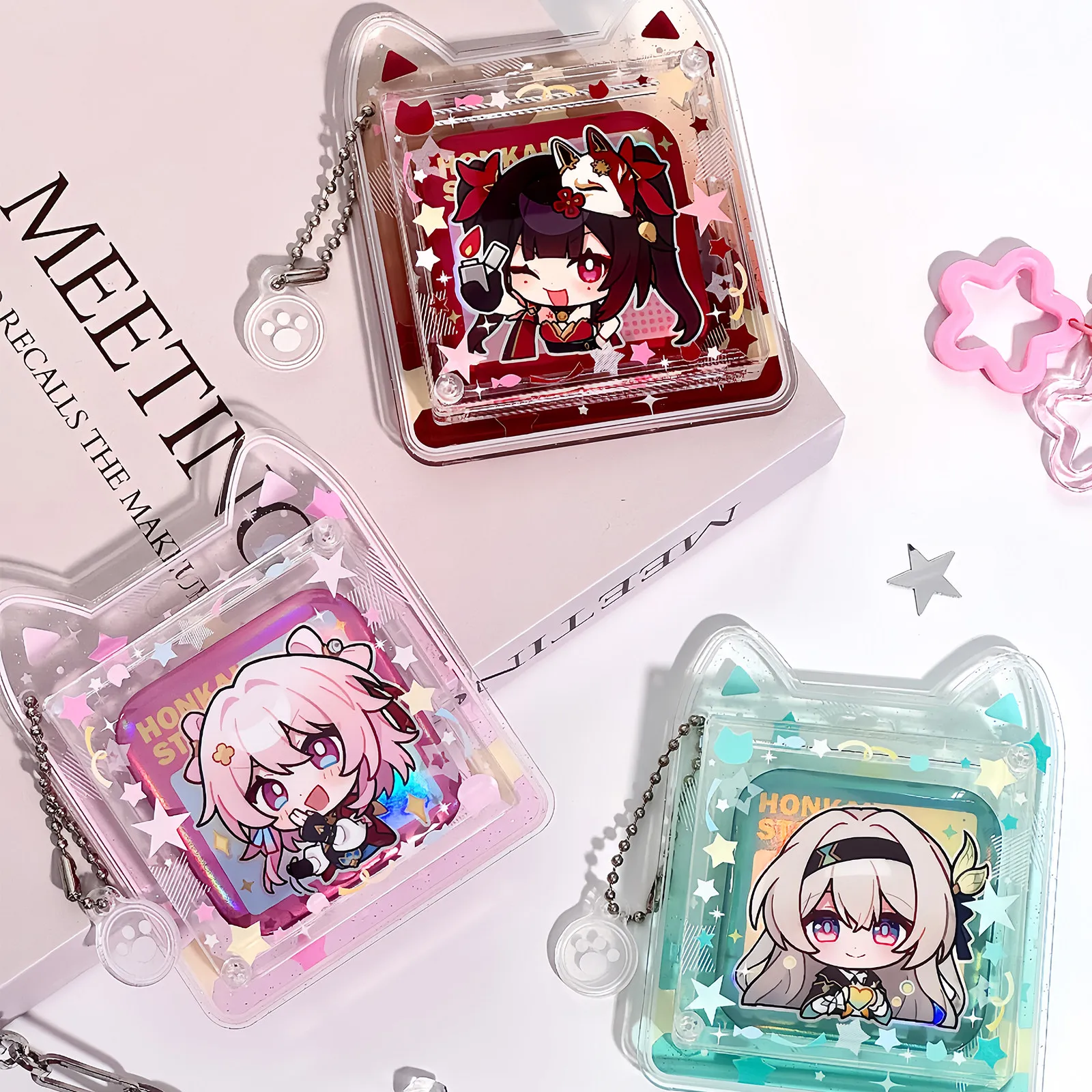 Cute Cat Ear Acrylic Shaker Photo Frame, Display Holder Protector Case for Anime Card & Badge, Kpop Photocard Storage Case