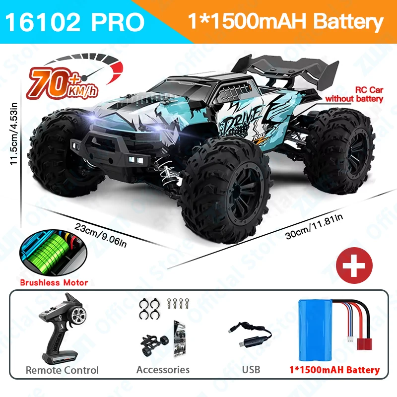 ZWN 1:16 70 km/u of 50 km/u 4WD RC auto met LED-afstandsbediening auto's hoge snelheid Drift Monster Truck voor kinderen vs Wltoys 144001   Speelgoed