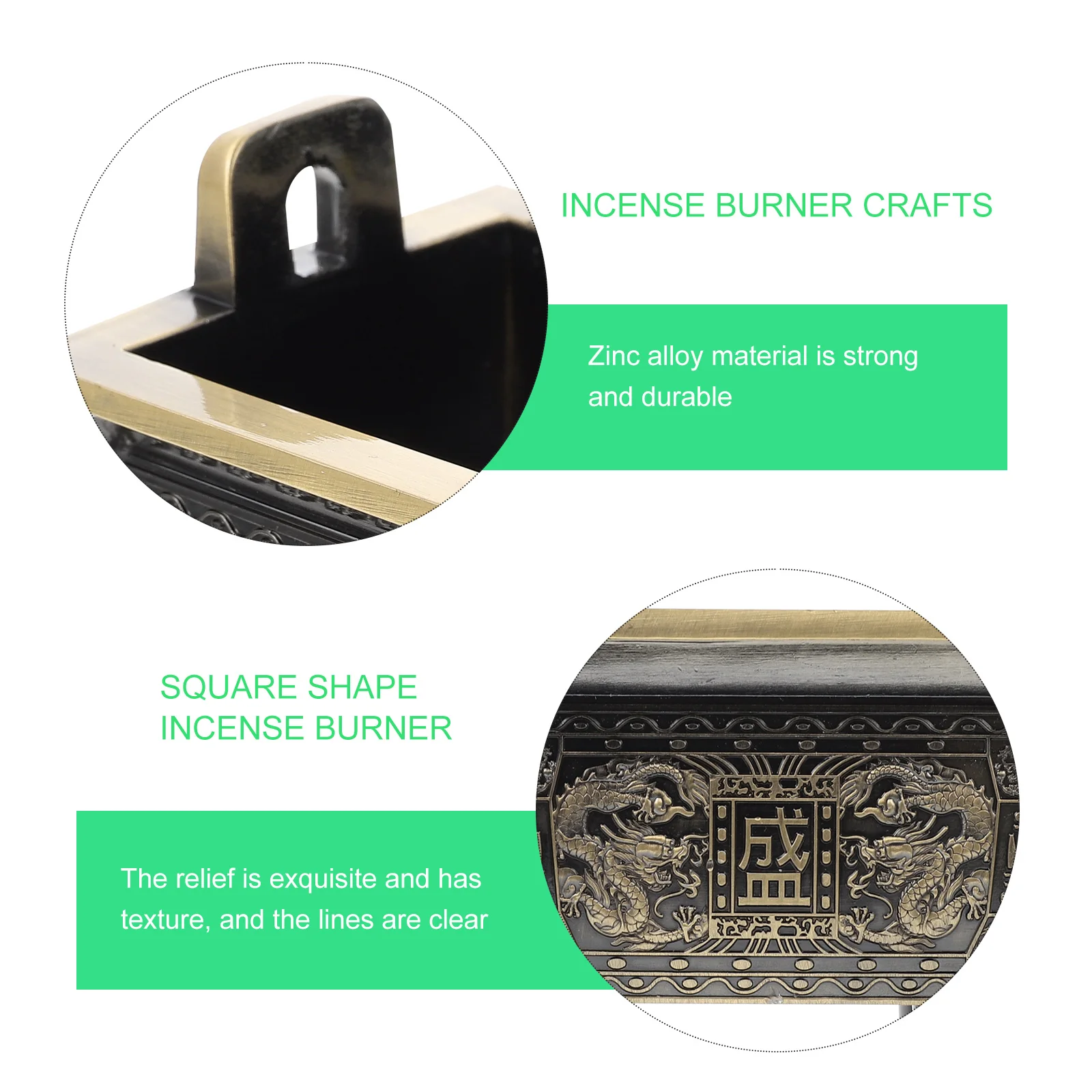 

Square Incense Burner Vintage Zinc Alloy Censer Decor For Home Aromatherapy Relaxation Meditation Air Purification