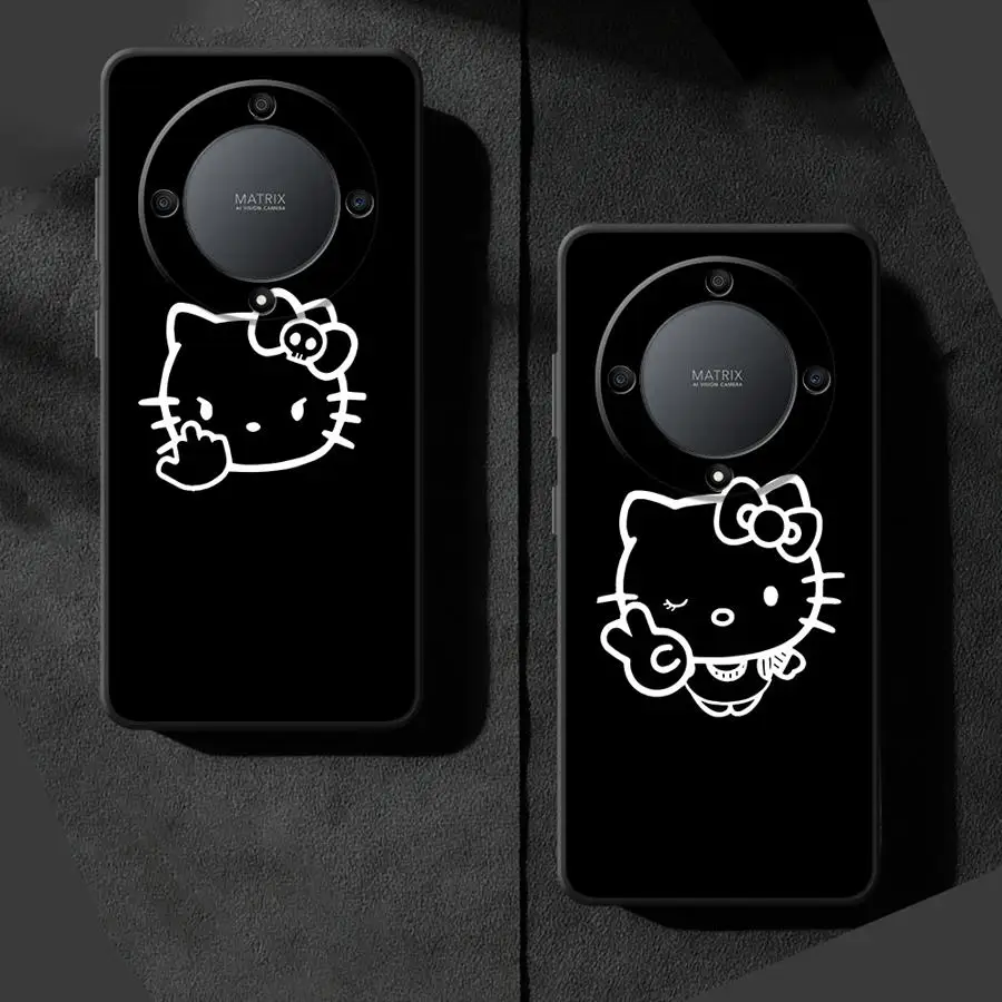 Funda de teléfono suave negra de Hello Kitty de dibujos animados para Honor Magic5Lite X6 70 8X X7 X9a 90 200 400 Lite X5b X8