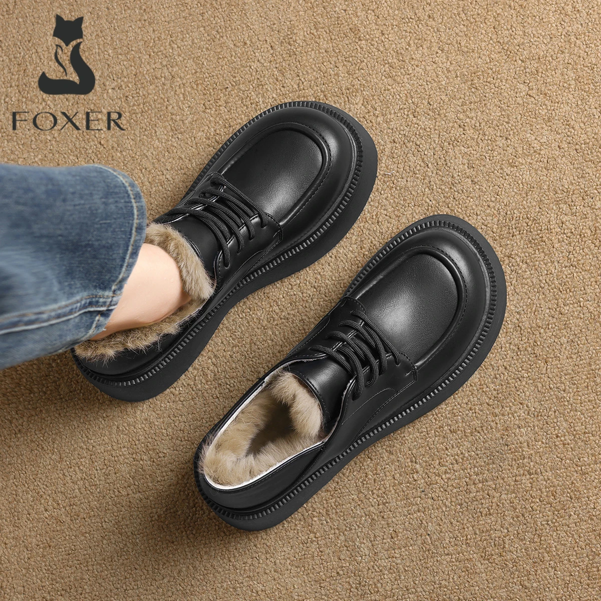 Oxford Lace Up Women - FOXER 겨울용 여성용 플랫폼 옥스퍼드 슈즈,