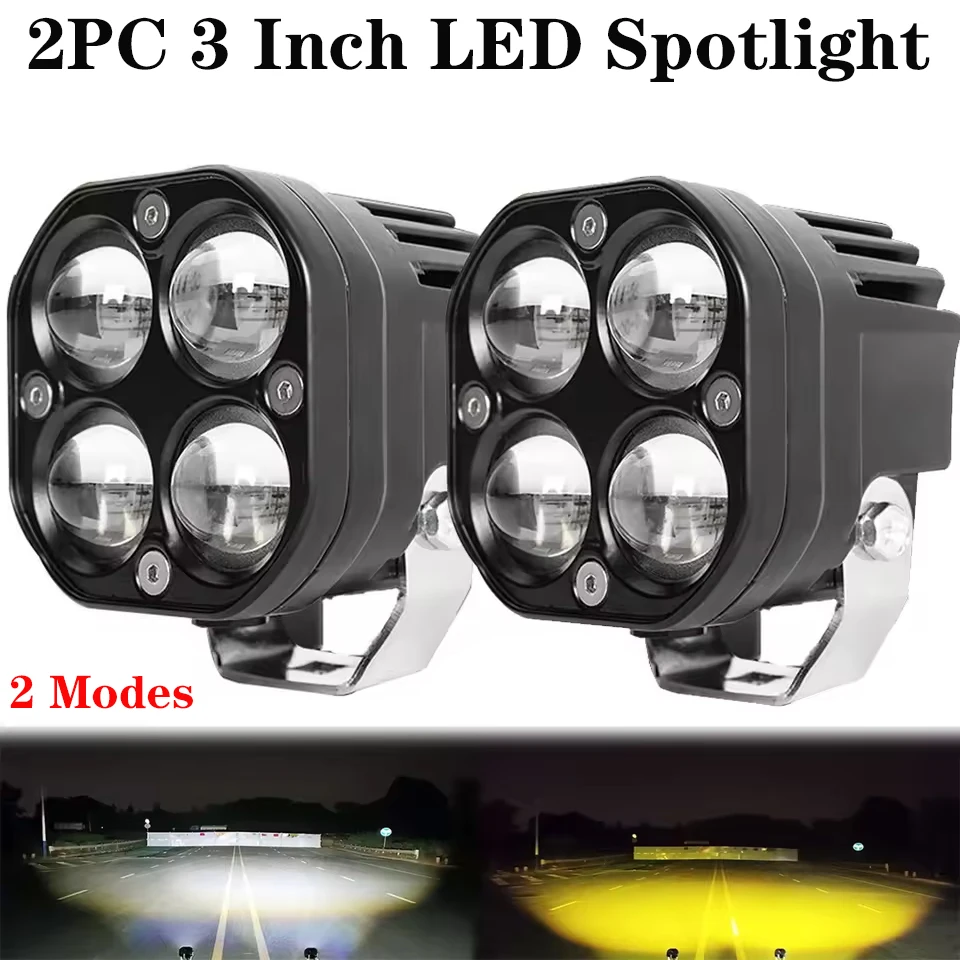 

3 Inch Dual Color LED Spotlights Super bright 45W Fog lamp Headlight Accessory For Motorcycle Truck Car 4x4 Car Auto SUV ATV