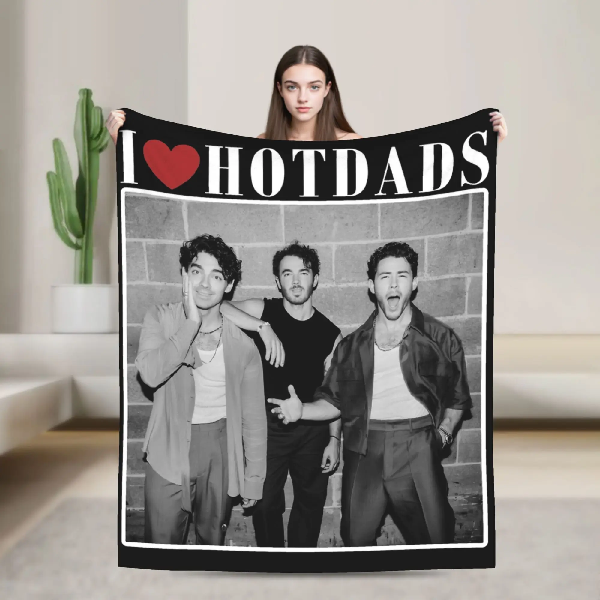 I Love Hot Dads Jonas Brothers Soft Blankets  Children Plush Throw Blanket Funny Couch Chair Flannel Bedspread Sofa Bed Cover