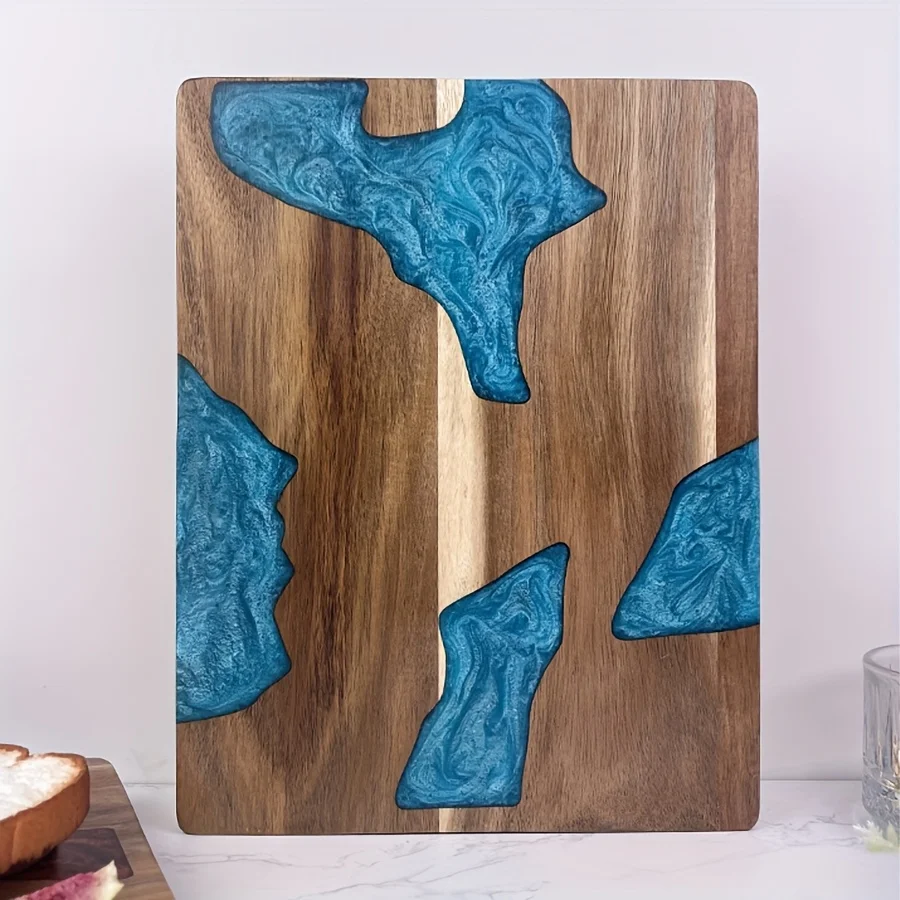 Resin Splicing Acacia Wood Service Tray - Square 12.6-inch Cutting Board, Steak Board, Bed Breakfast, Coffee Table, Decoration,