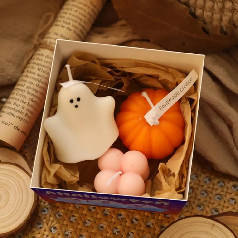 3pcs/set Scented Candles Halloween Ghost Gift Box Set Home Decoration Small Ornaments Holiday Gifts