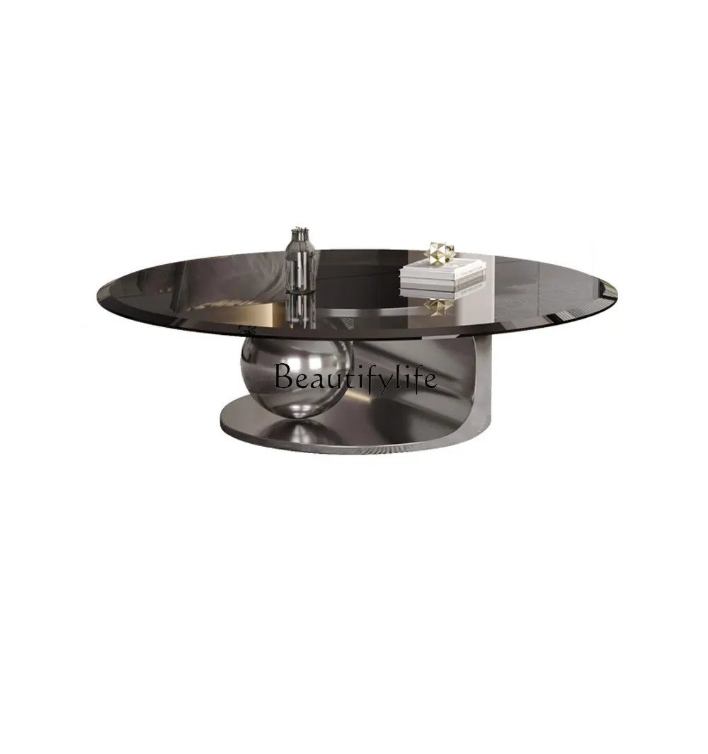 

Italian Minimalist Coffee Table, Living Room Floating Coffee Table, Modern Compact Design, Round Tempered Glass Designer Piec