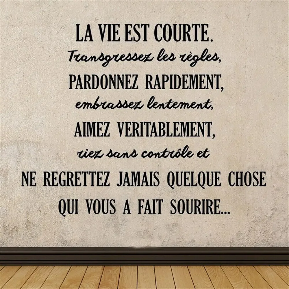 Wall Stickers La Vie Est Courte Transgressez Les Règles French Quotes Decals Poster Vinyl Bedroom Livingroom Decor Mural RU2374