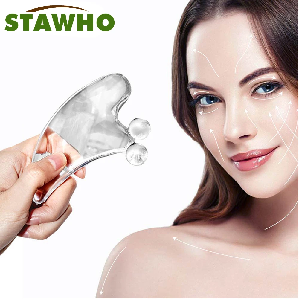 

Double Bead Transparent Crystal Face Lift Massage Care Tool Body Arm Leg Slimming Gua Sha Scraper Board For Beauty Board