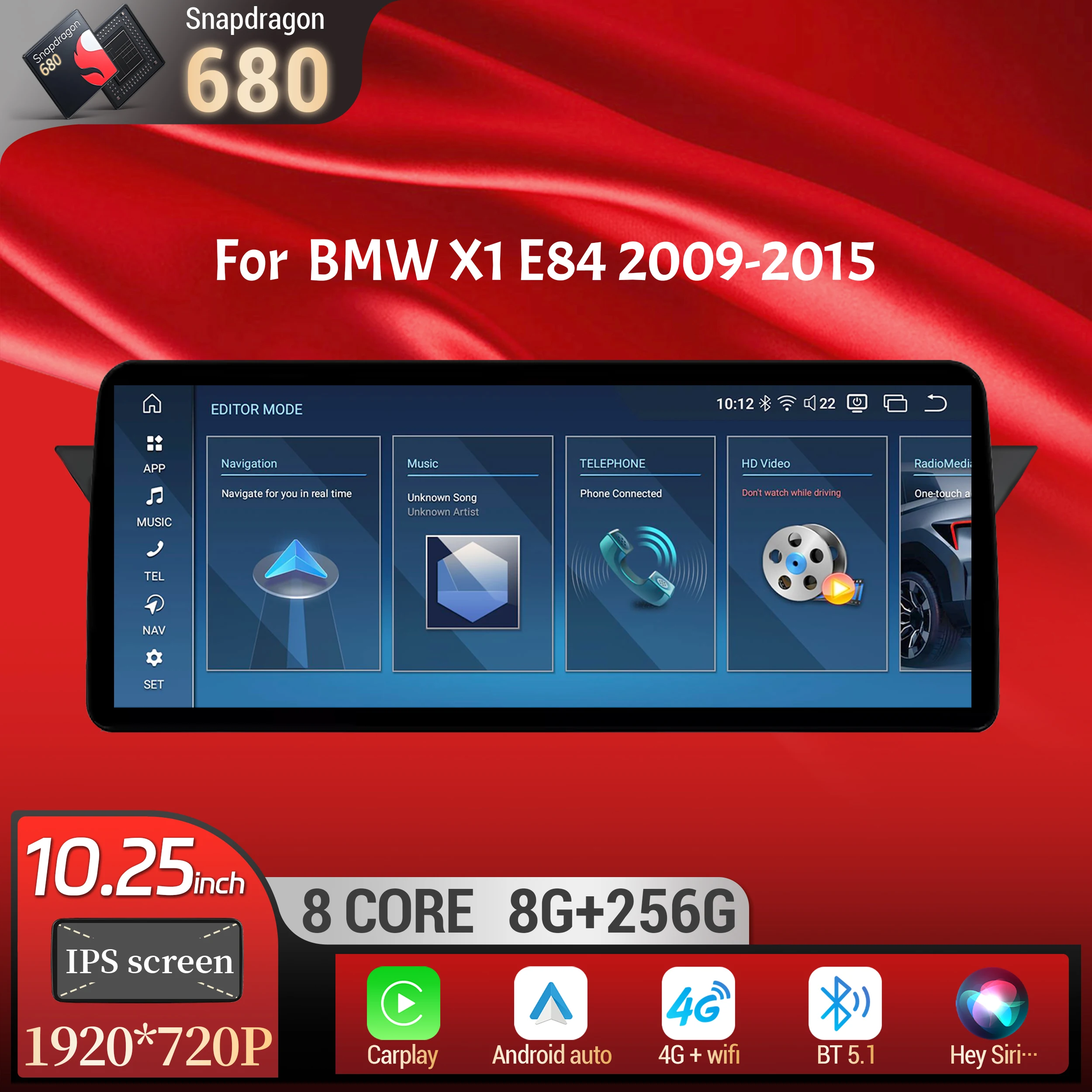 12.3 inch Android 13 For BMW X1 E84 2009 2010 2012 2013 2014 2015 Car Radio Multimedia Wireless Carplay Snapdragon 680 Screen