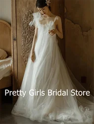 Customized Spaghetti Korea Garden Sleeveless Wedding Dresses Simple 프롬드레스 Vintage Tulle Sexy Backless Bride Growns Party Women