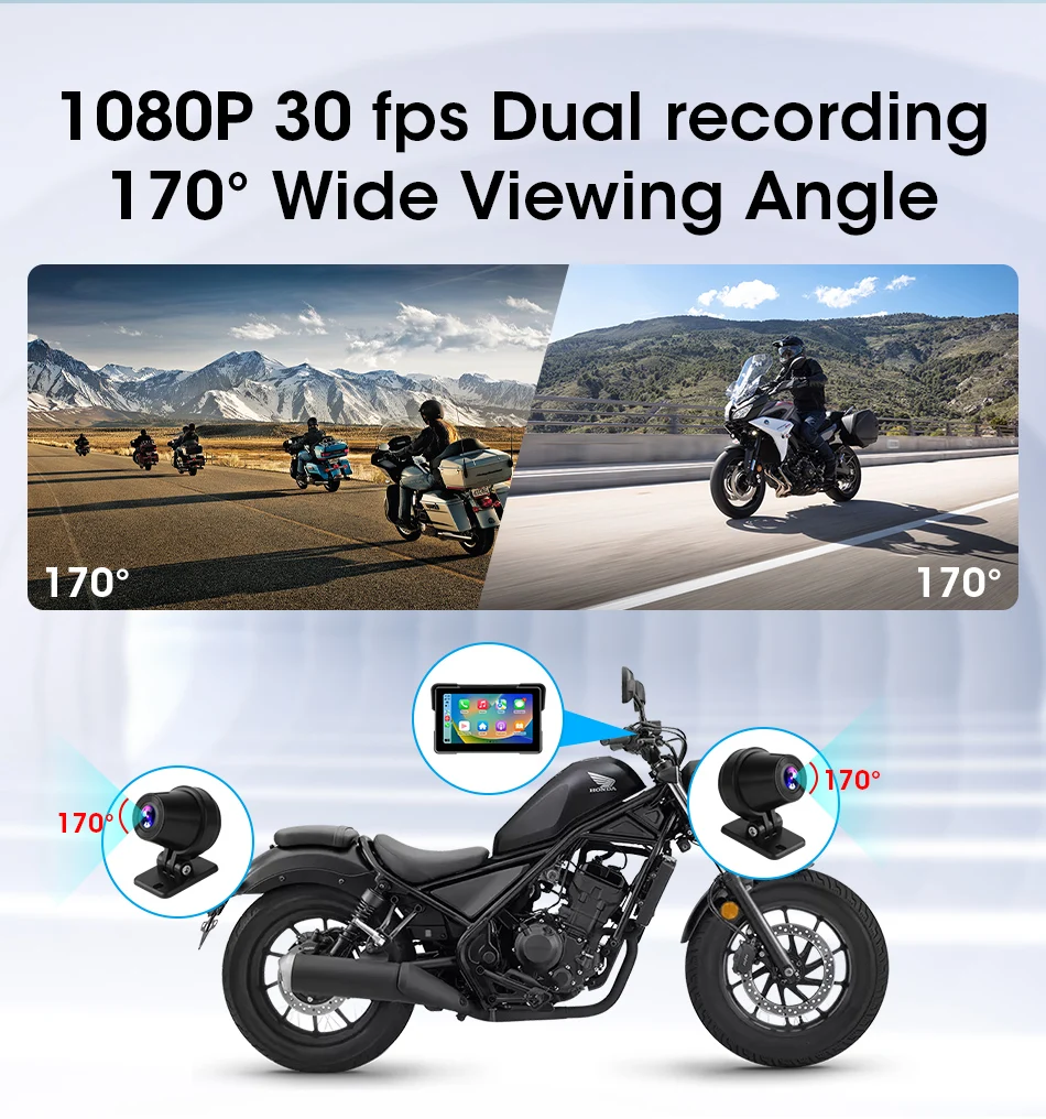 Tragbare 7 "IPX7 Wasserdichte Motorrad Navigation GPS DVR Android Auto Carplay Bildschirm für Moto Kameras Video Recorder BT Monitor – Detail 8