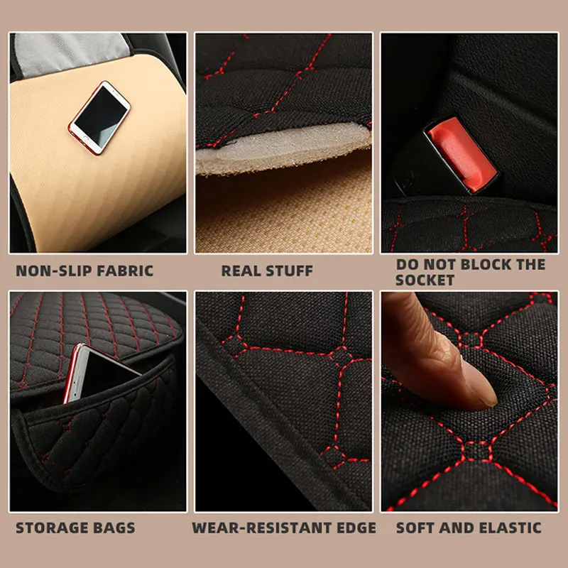 Summer Flax Universal Car Seat Cover Set Cushion Anti-Slip Breathable Protector Mat Pad Front Rear Seat Backrest Auto 4 Seasons