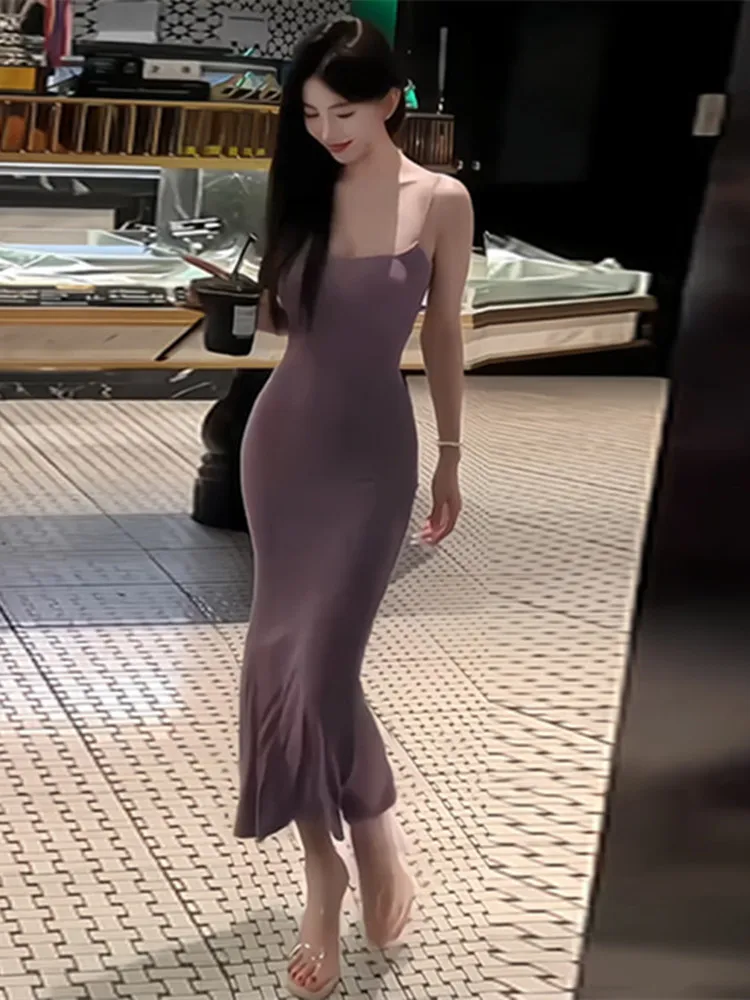 Sexy Club Girl Purple Strapless Dress Women's Summer Slimming Bodycon Long Skirt Korean Style Commute Wind No Sleeve  view 4