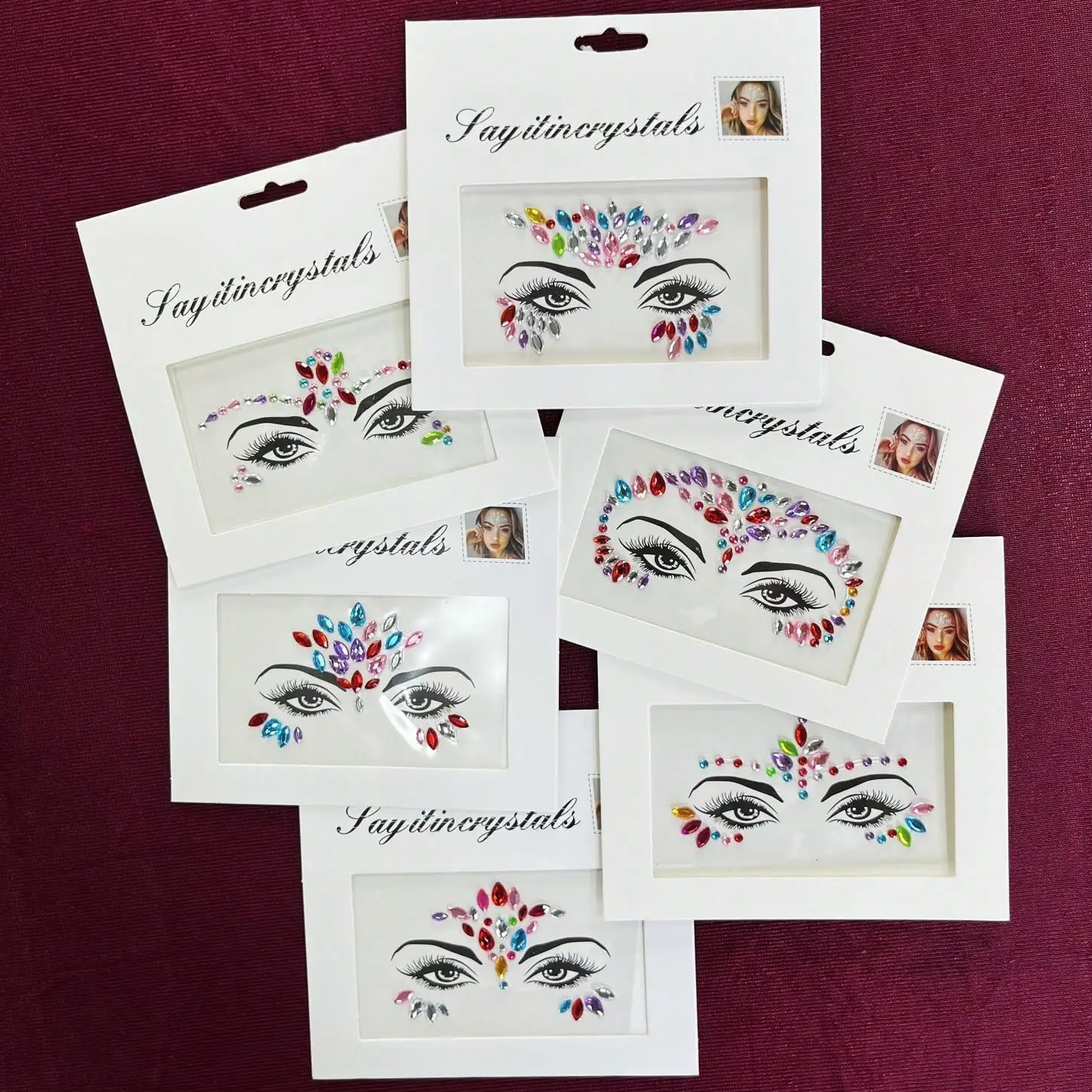 5PCS Glitter Crystal Face Stickers for Party Festival, Mermaid/Mixed Style, Random Colors & Shapes