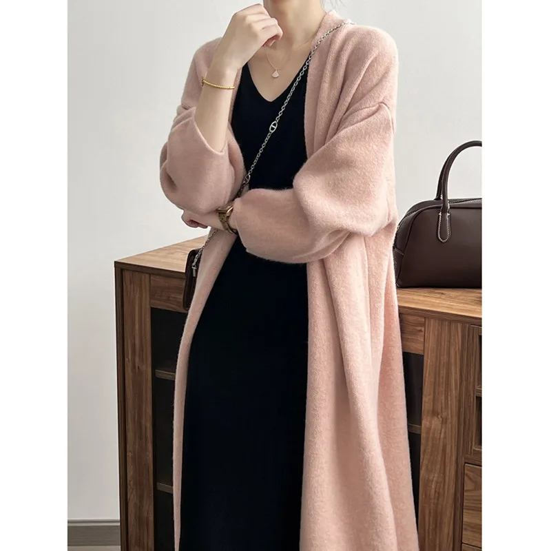 EAEOVNI مزاجه محبوك سترة طويلة سترة المرأة بلون فضفاض تنوعا الخريف الشتاء سترة جديدة 2025 الملابس #4